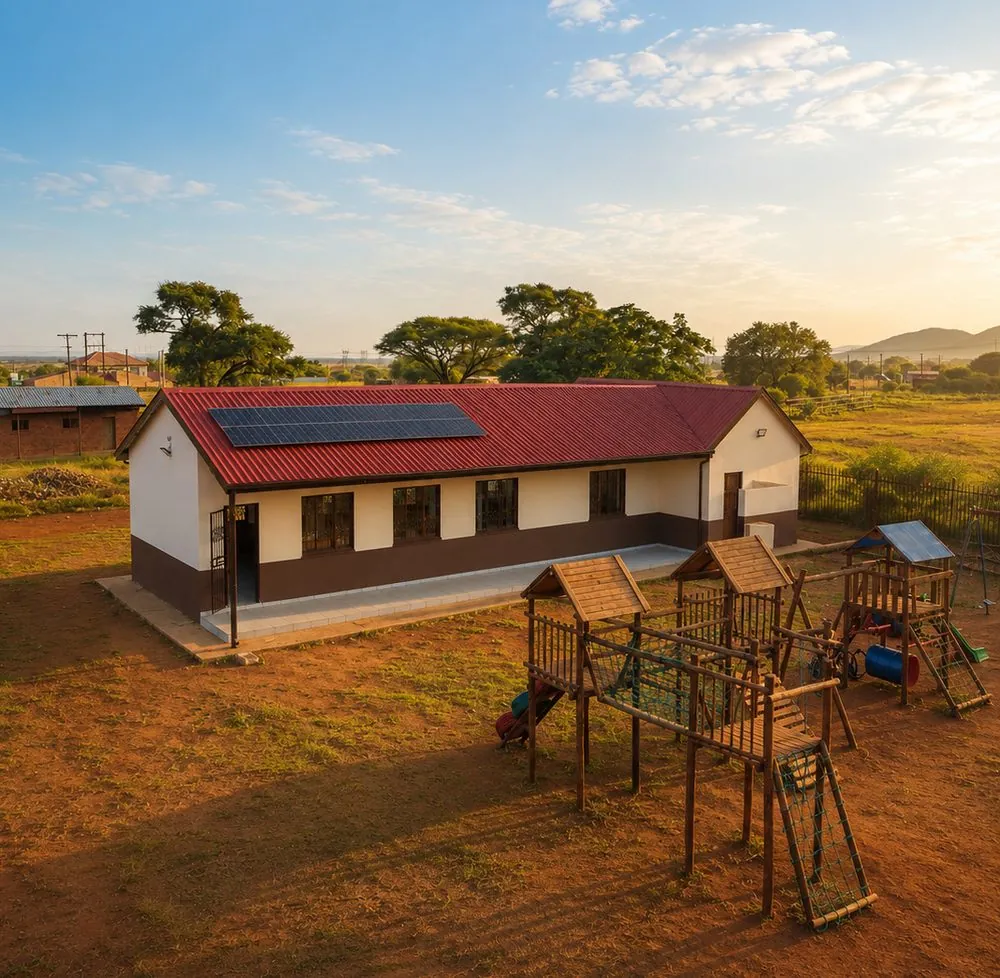 The Grade R block at Mantserre Primary School with a playground in the foreground