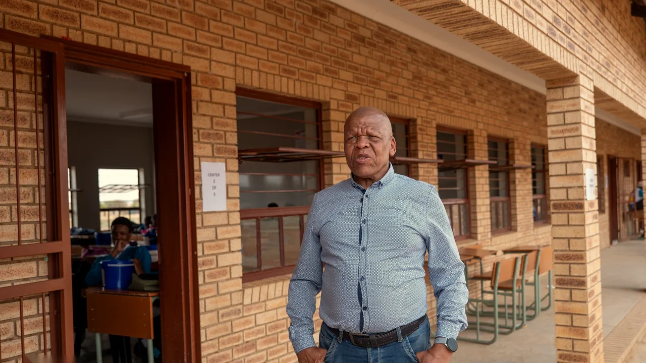A man standing outside the new classroom block