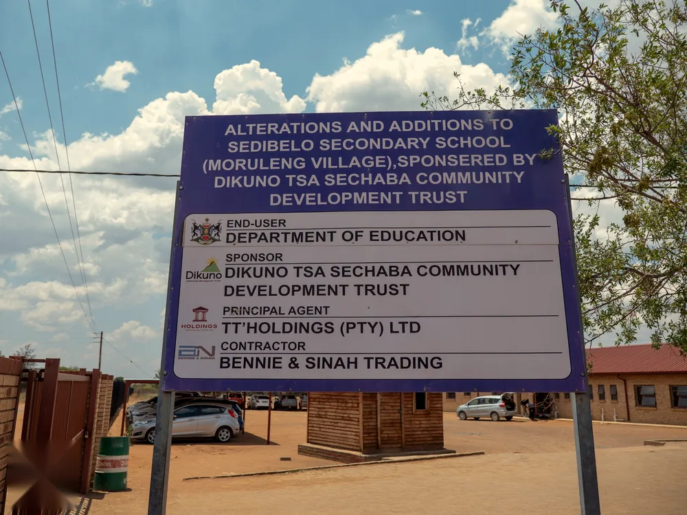 The project board at Sedibelo Secondary School, sponsored by Dikuno